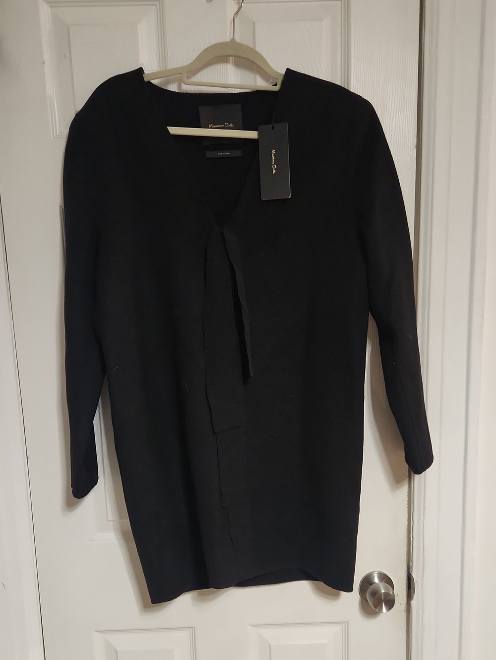 Massimo Dutti Black Long Sleeve Tie-Detail Dress